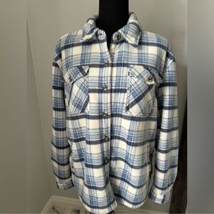 Blue and White Plaid Button-Up Shirt